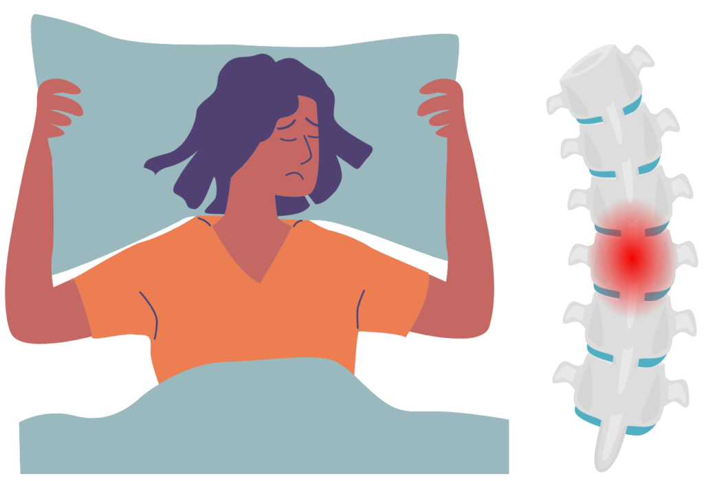 Cartoon depicting pain when sleeping with scoliosis